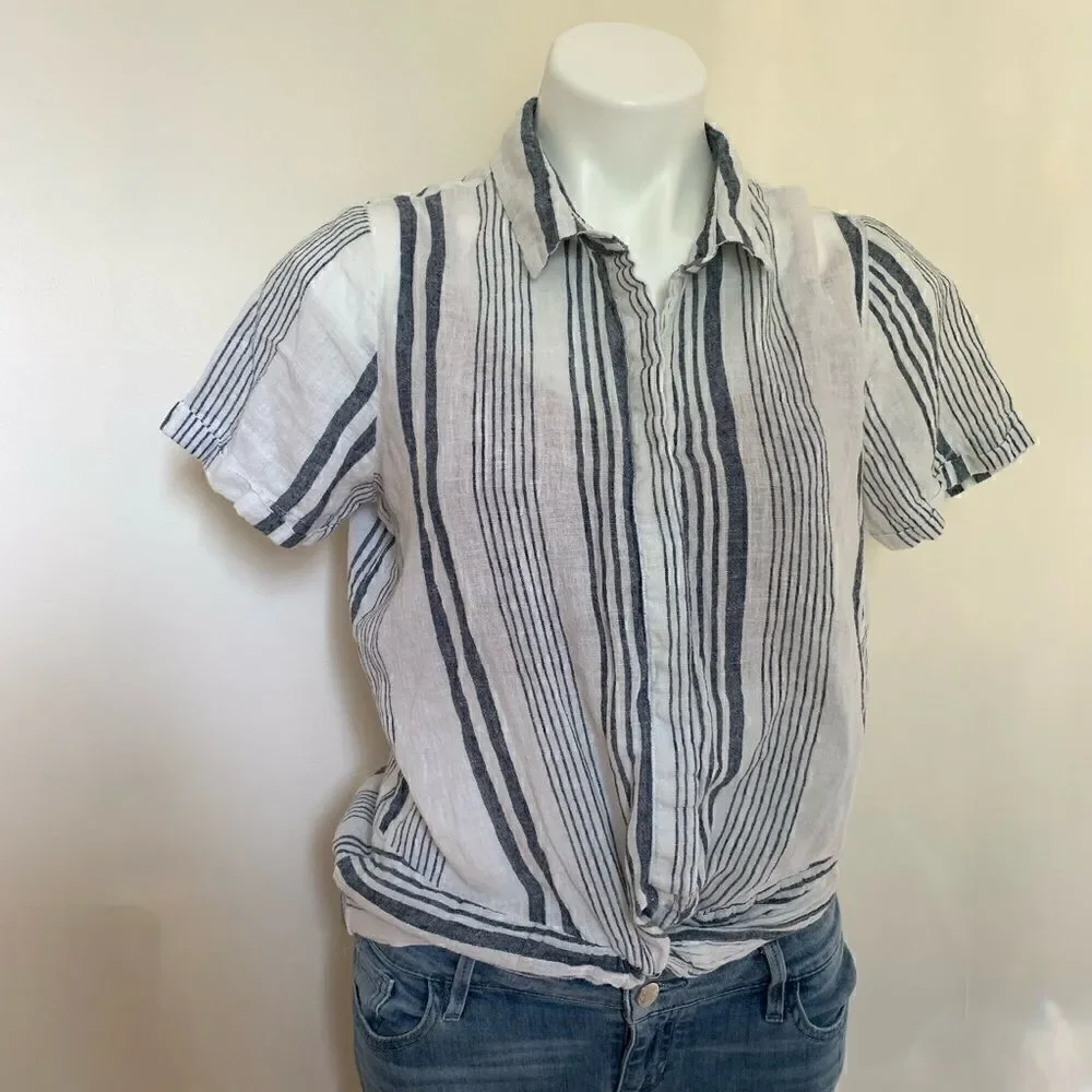 Universal Thread Linen Striped Knot Front Tee - Picture 2 of 8